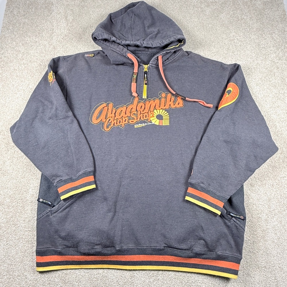 Akademiks Chop Shop Hoodie Mens XXL Grey Quarter Zip Embroidered Streetwear